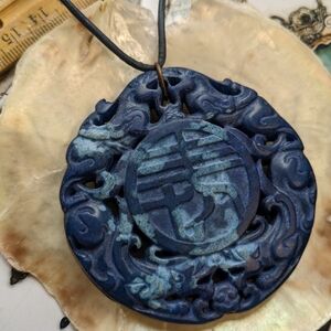 Large Asian Dragon Pendant on Genuine Dianite / Blue Jade